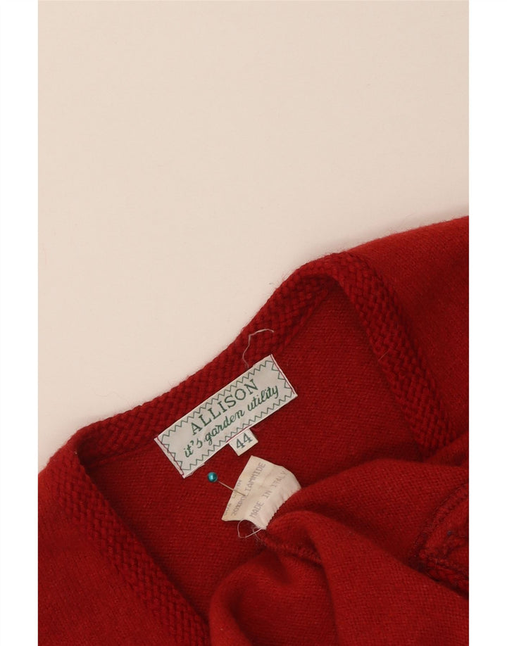 Suéter cardigã feminino sem mangas VINTAGE IT 44 lã paisley vermelha média