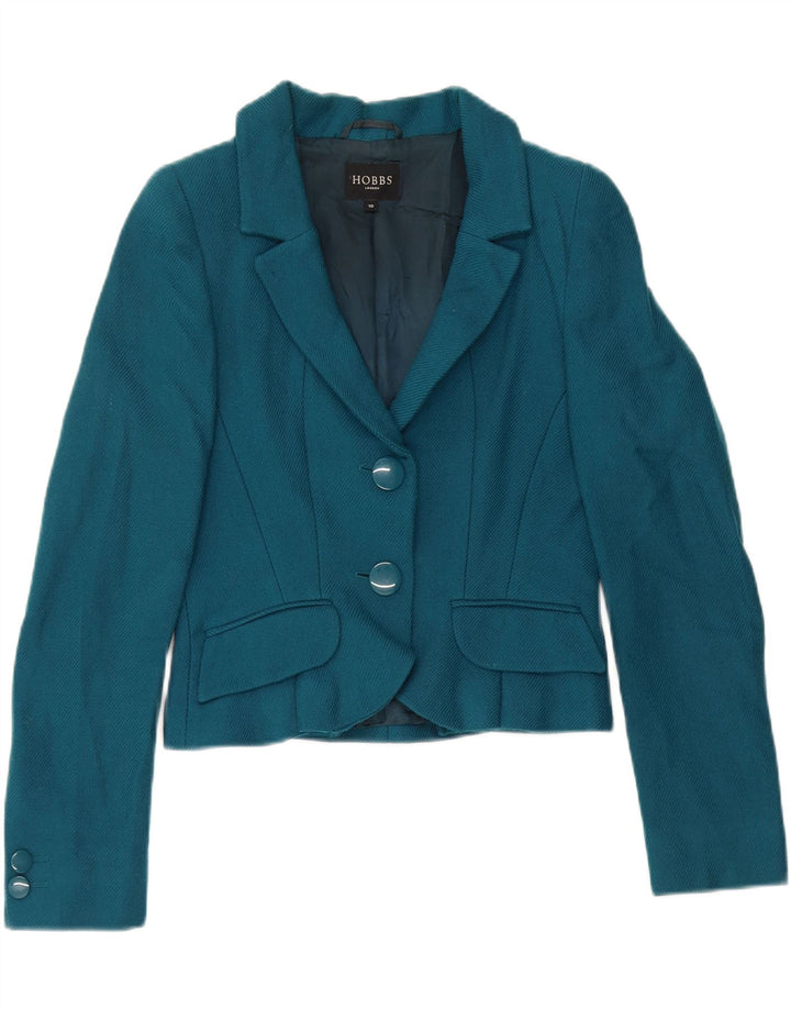 Jaqueta blazer feminina Hobbs Crop 2 botões Reino Unido 10 pequena lã azul