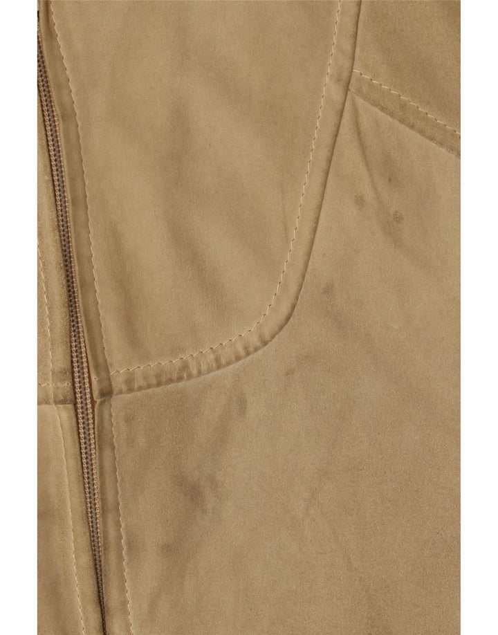 Jaqueta bomber masculina vintage de camurça UK 38 bege médio