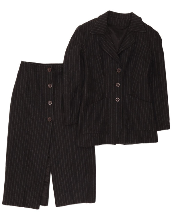 Conjunto de saia feminina vintage com 3 botões e 2 peças Reino Unido 12 médio W28 risca de giz preta