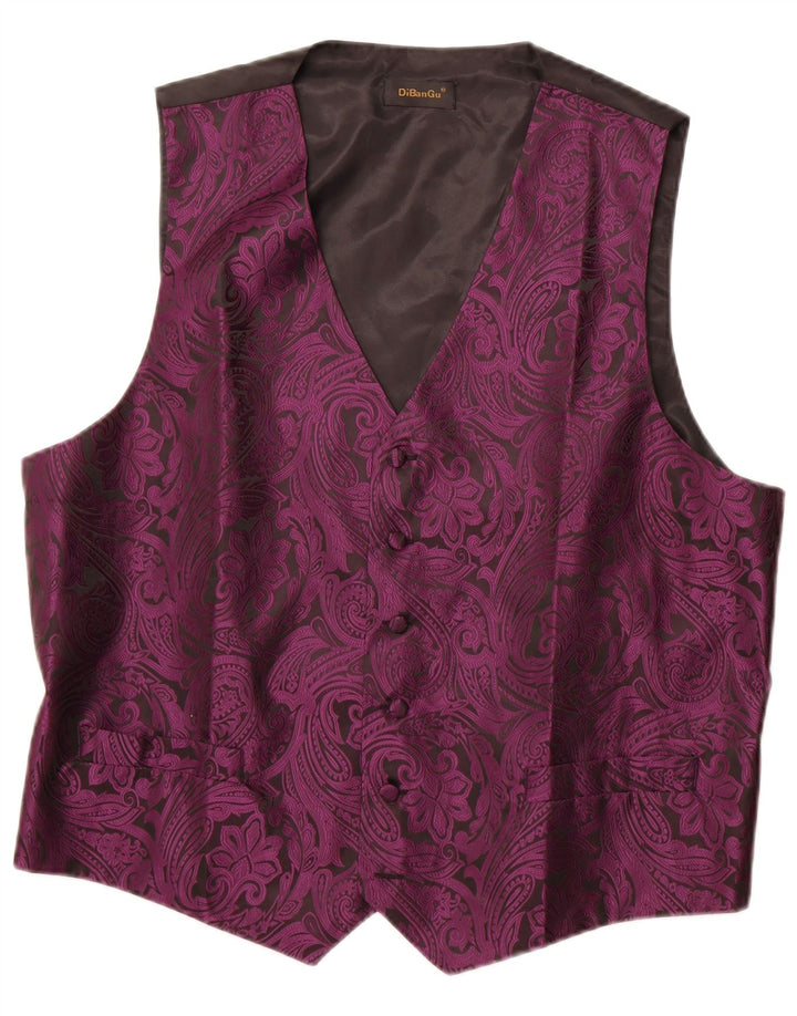 Colete masculino vintage 2XL poliéster roxo Paisley