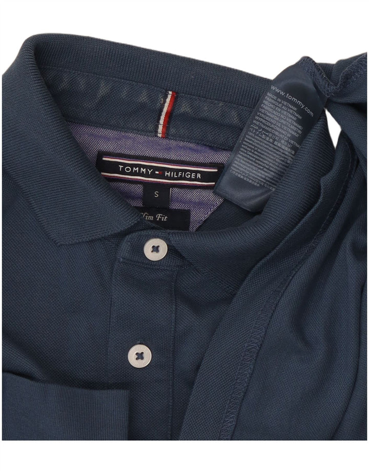 TOMMY HILFIGER Camisa polo masculina slim fit de manga comprida pequena azul marinho algodão