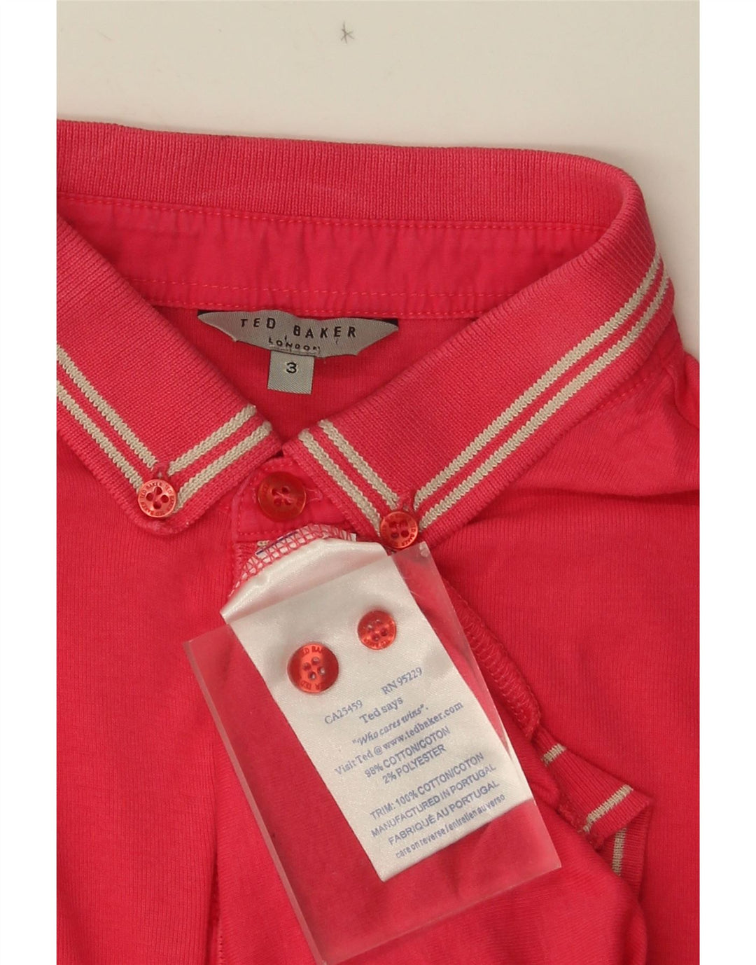 Suéter masculino Ted Baker com gola polo tamanho 3 listrado rosa médio