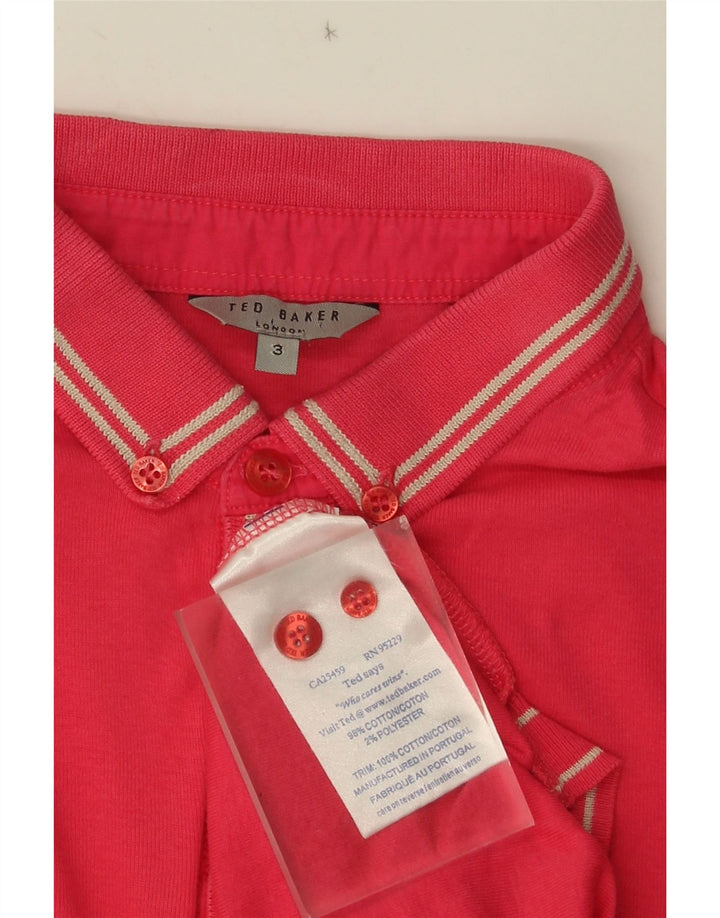 Suéter masculino Ted Baker com gola polo tamanho 3 listrado rosa médio