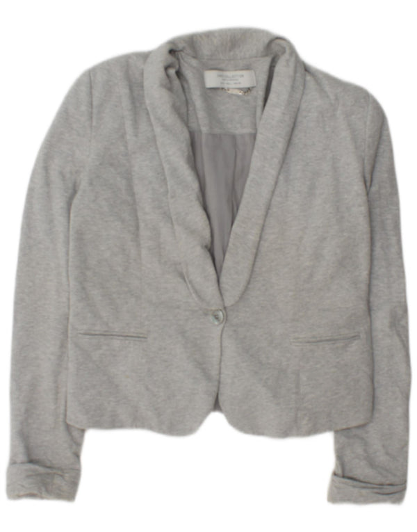 Jaqueta blazer feminina Zara com 1 botão Reino Unido 14 grande algodão cinza