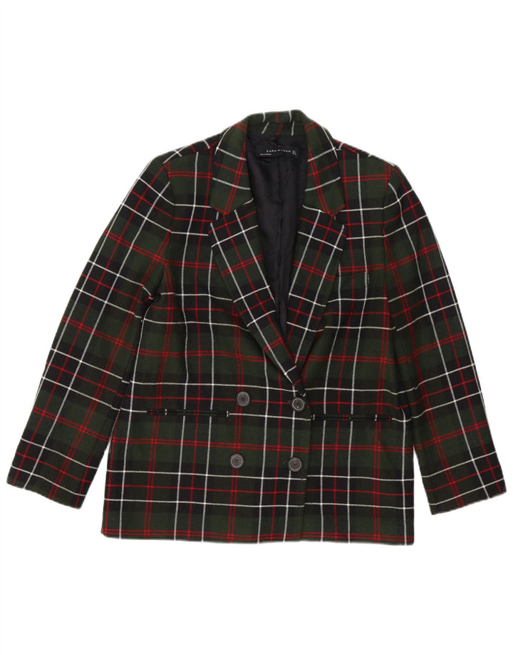 Zara Jaqueta blazer feminina oversized com peito duplo UK 10 pequena xadrez verde