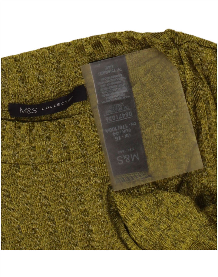 Top feminino Marks & Spencer manga comprida UK 16 grande poliéster manchado verde