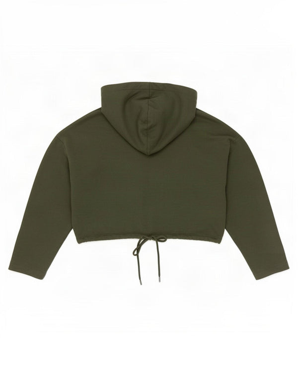 Zara Womens Crop Hoodie Jumper Reino Unido 16 Grande Algodão Cáqui