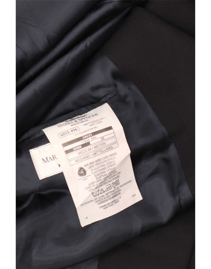 Jaqueta blazer masculina de 2 botões Marks & Spencer Reino Unido 44 XL lã preta