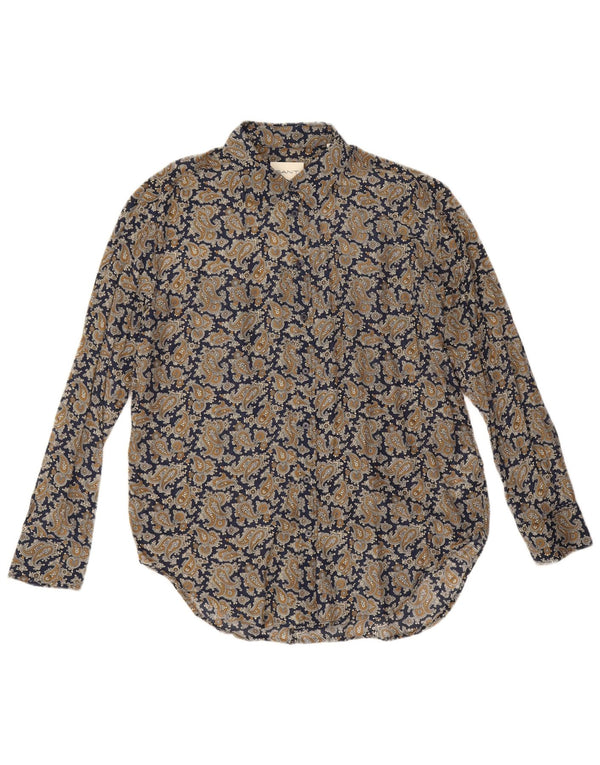 Camisa grande feminina Gant Reino Unido 8 pequena algodão paisley azul marinho