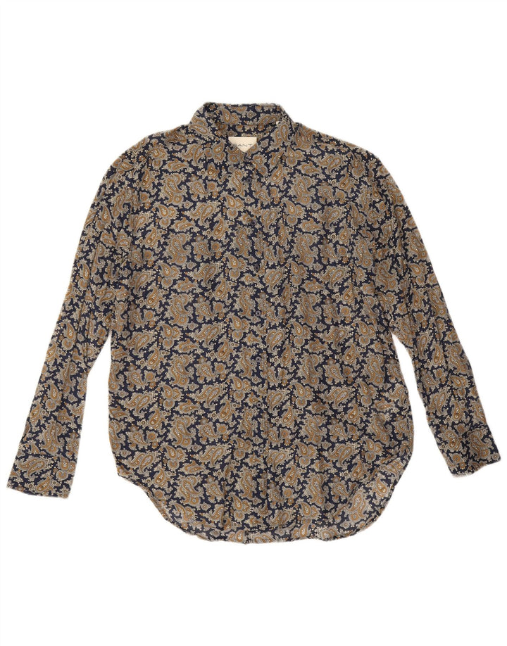 Camisa grande feminina Gant Reino Unido 8 pequena algodão paisley azul marinho