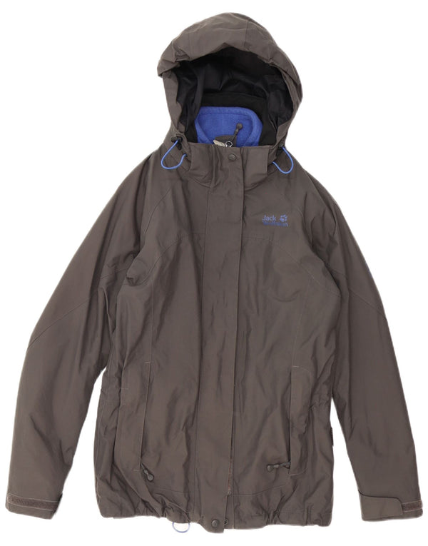 Jaqueta corta-vento feminina com capuz grande Jack Wolfskin Reino Unido 8 pequena cinza