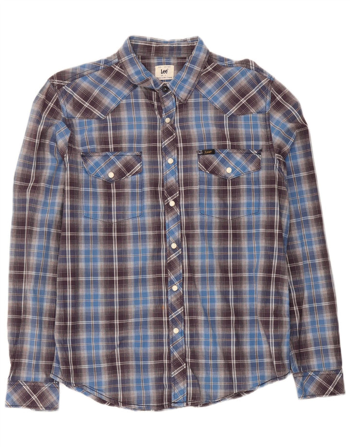 Camisa masculina Lee Slim Fit grande algodão xadrez azul
