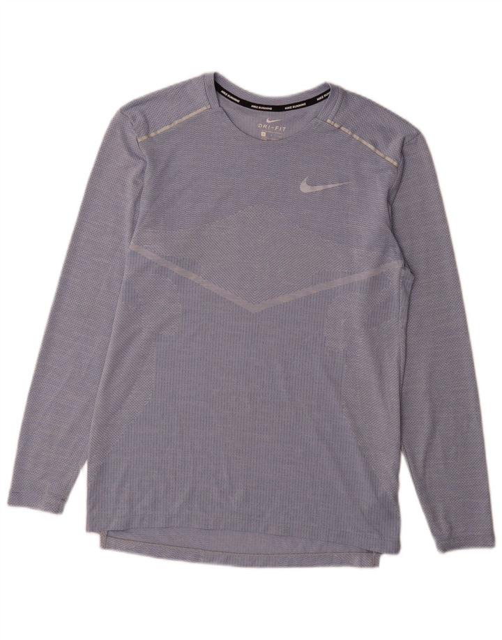 Top Nike Masculino Dri Fit Manga Longa Pequena Risca Azul Poliéster