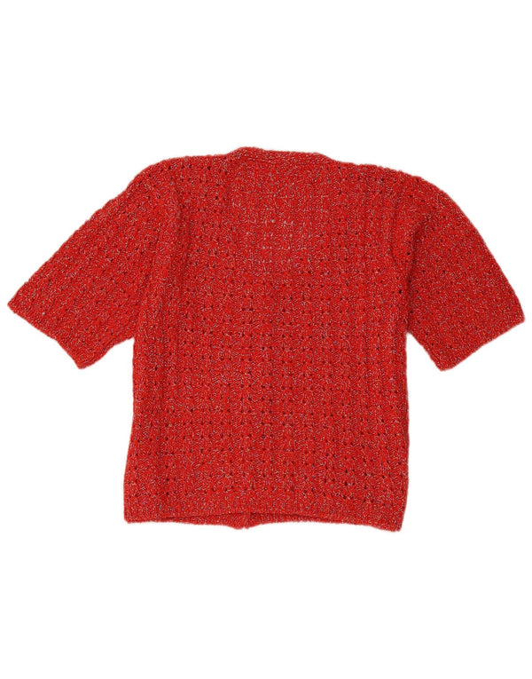 Suéter cardigã feminino vintage de manga curta UK 14 vermelho médio