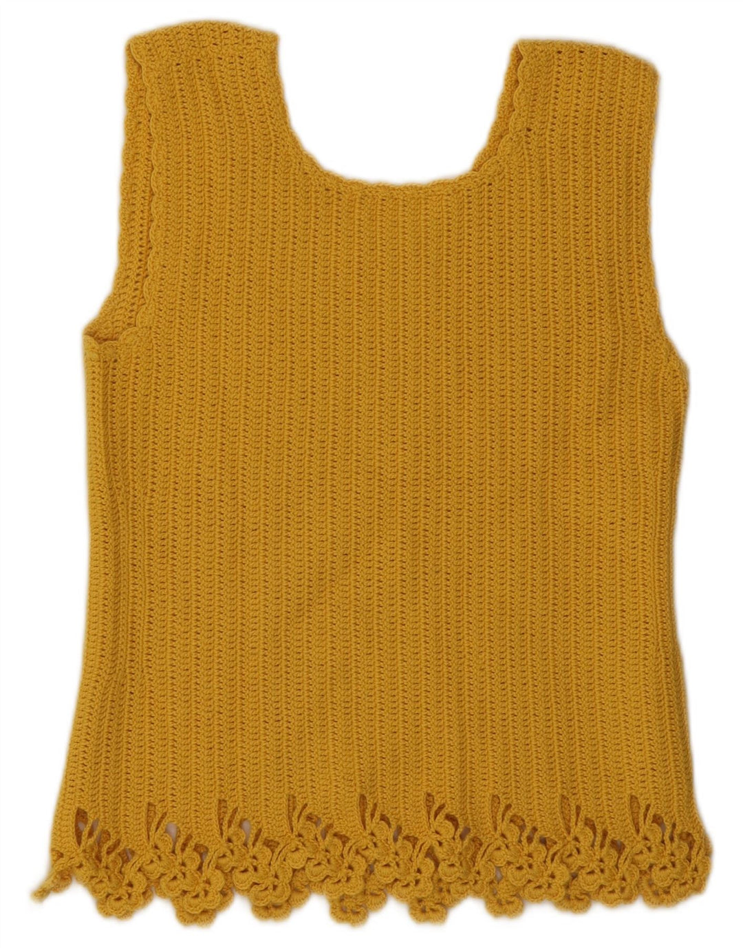 Colete de crochê feminino vintage UK 10 pequeno amarelo