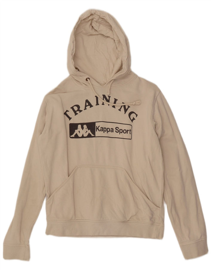 KAPPA moletom feminino com capuz gráfico de treinamento Reino Unido 14 médio off white algodão