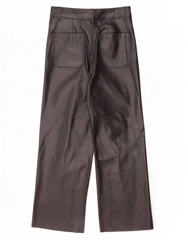 Zara Calça feminina de couro sintético com perna larga EU 40 Médio W30 L29 preta