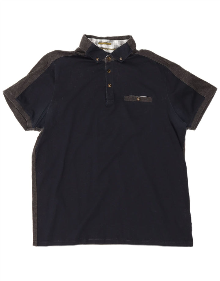 Camisa polo masculina Ted Baker tamanho 4 grande algodão colorblock azul marinho