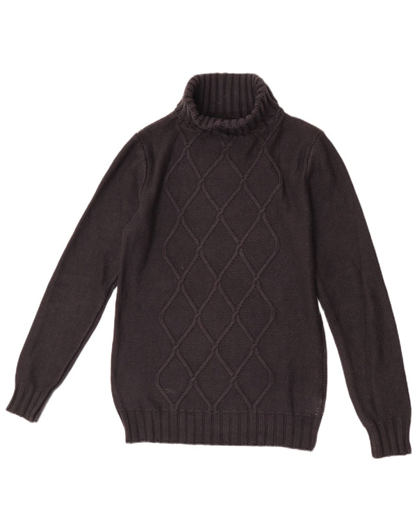 Suéter feminino vintage com gola redonda UK 12 médio preto argyle/diamante