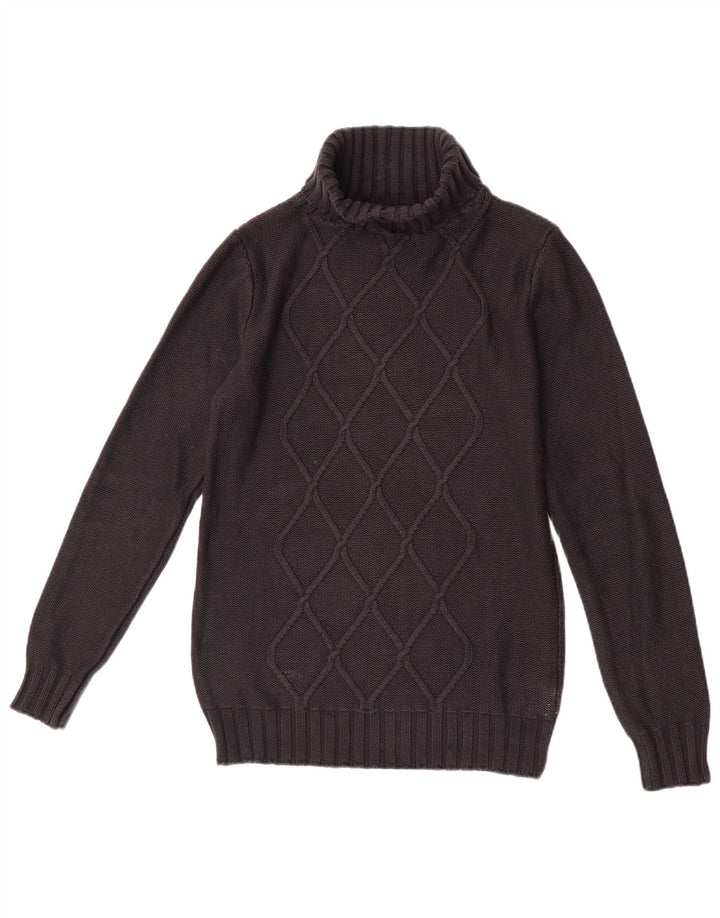 Suéter feminino vintage com gola redonda UK 12 médio preto argyle/diamante