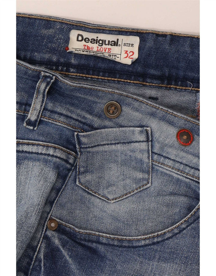 Desigual Jeans feminino gráfico slim W32 L30 azul floral