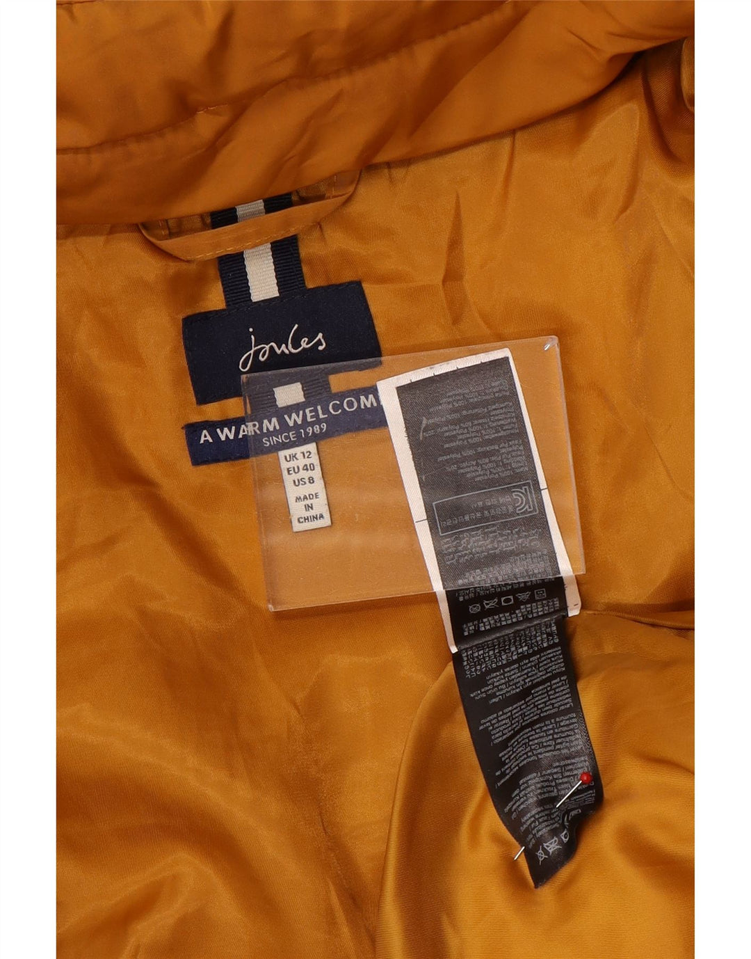 Jaqueta acolchoada com capuz feminina Joules UK 12 poliéster amarelo médio