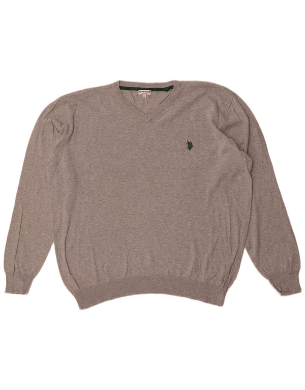 US Polo Assn. Suéter masculino com decote em V XL cinza manchado