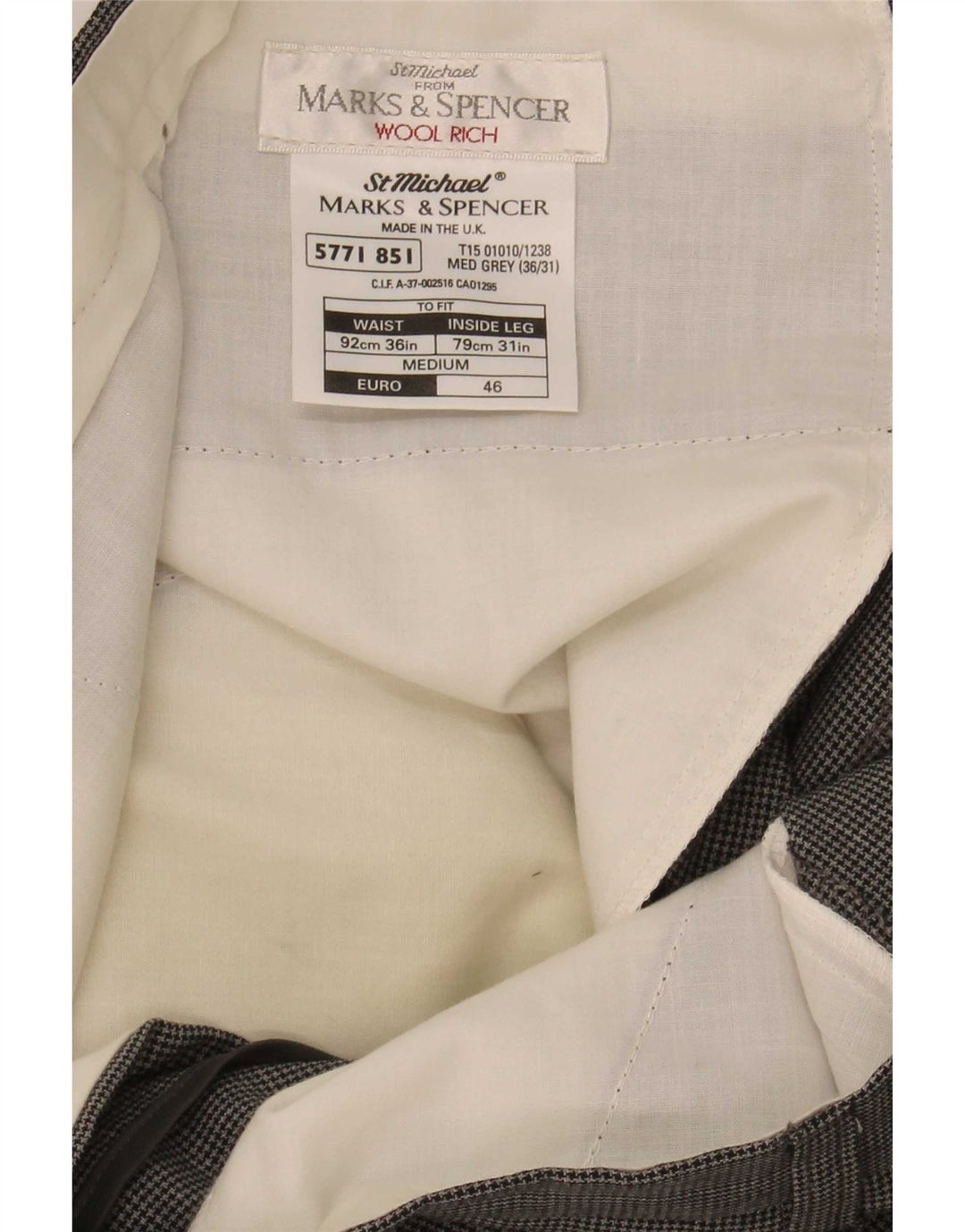 Calça masculina Marks & Spencer St. Michael Suit W36 L31 cinza Houndstooth