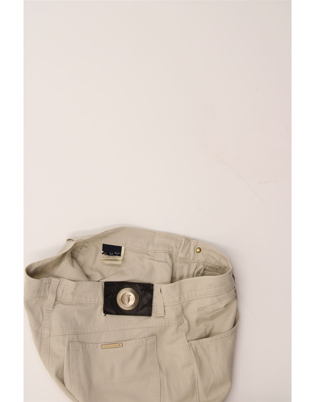 TRUSSARDI Womens Straight Casual Trousers W32 L30 Beige Cotton Vintage Trussardi and Second-Hand Trussardi from Messina Hembry 