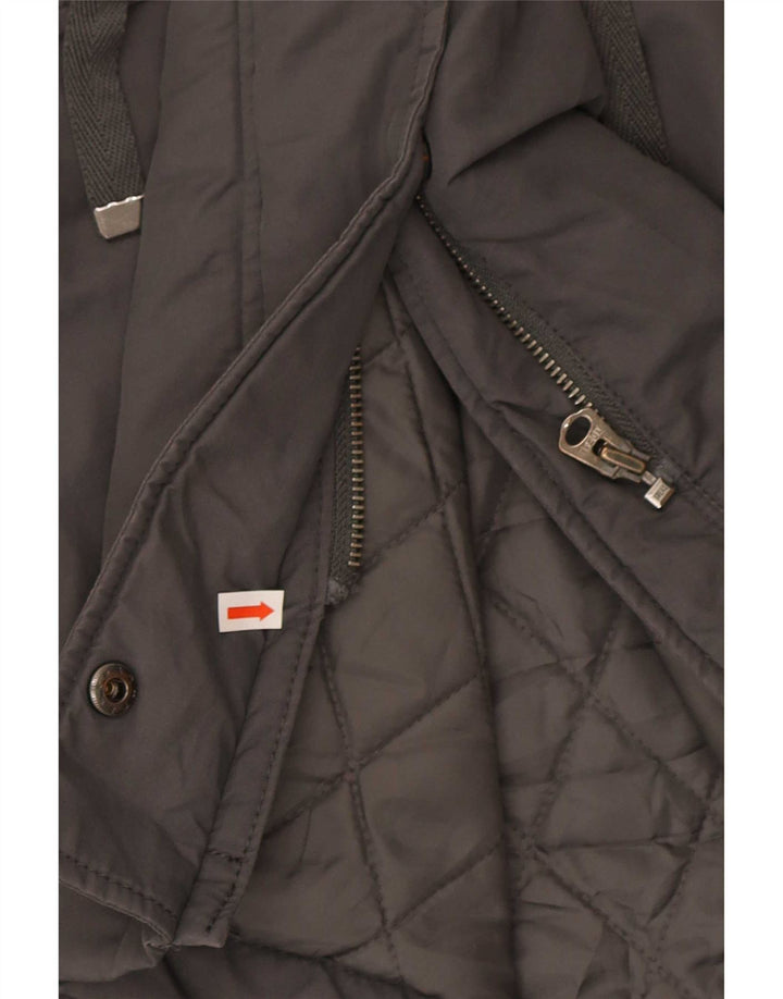 Jaqueta parka feminina com capuz Benetton Reino Unido 40 grande algodão cinza