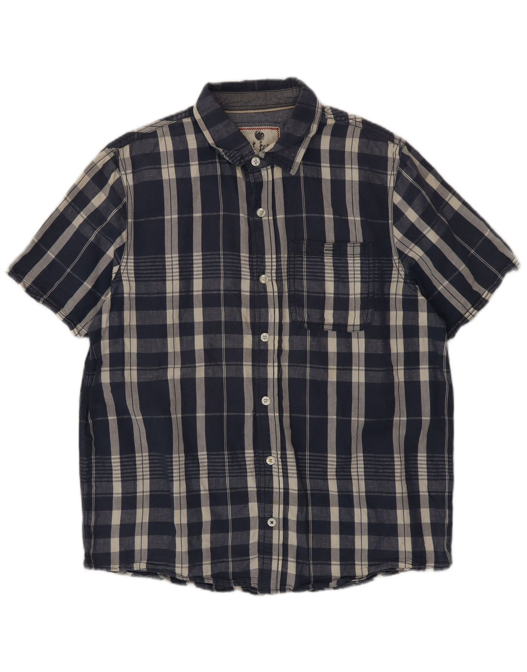 Camisa masculina de manga curta Fat Face grande algodão xadrez azul marinho