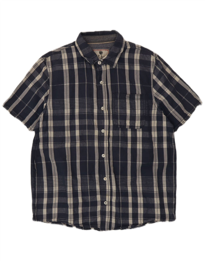 Camisa masculina de manga curta Fat Face grande algodão xadrez azul marinho