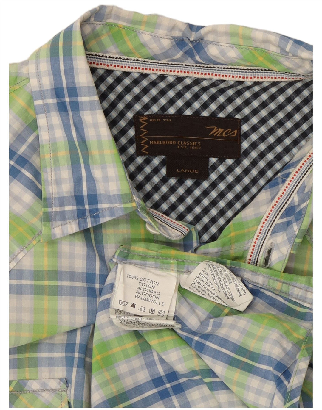 Camisa masculina de manga curta Marlboro Classics grande algodão xadrez verde