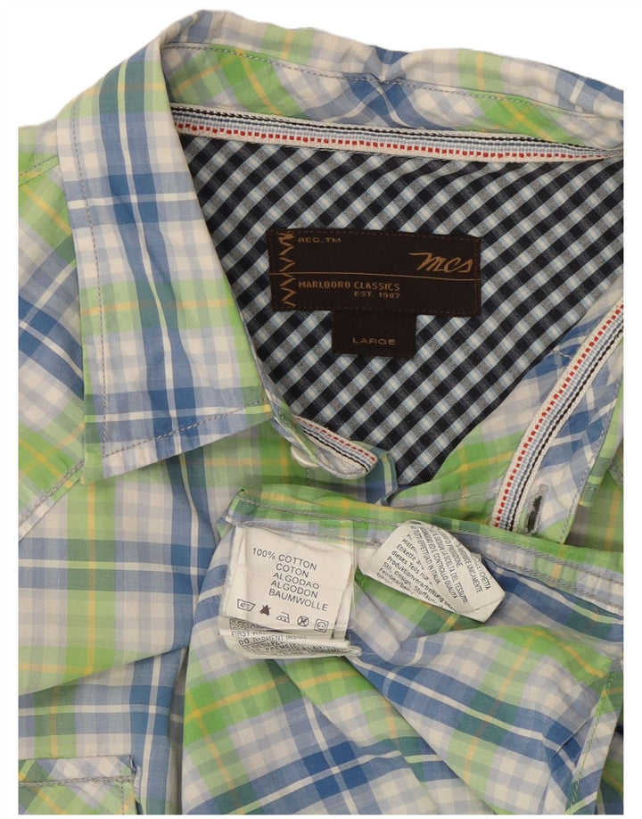 Camisa masculina de manga curta Marlboro Classics grande algodão xadrez verde