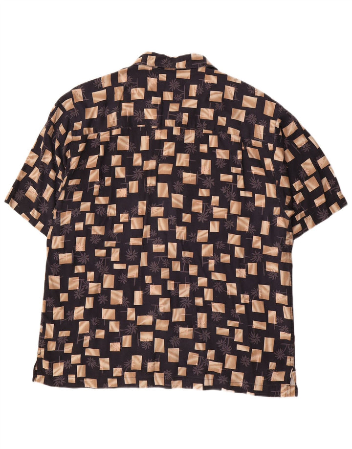 Camisa masculina de manga curta Joseph & Feiss grande seda geométrica preta