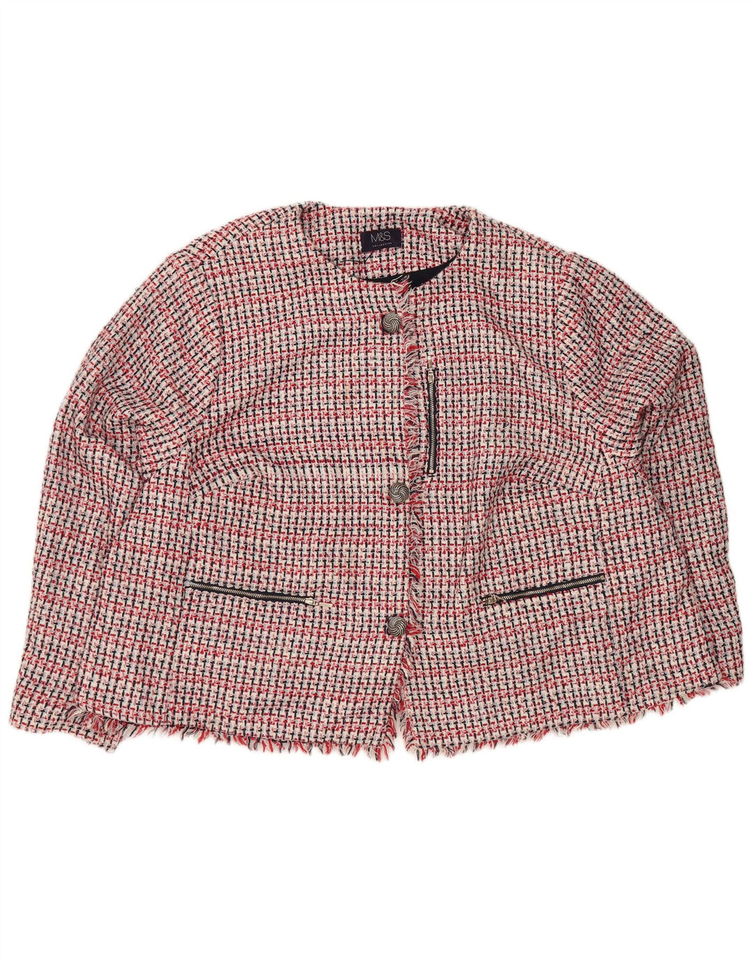 Jaqueta blazer feminina de 3 botões Marks & Spencer Reino Unido 30 6XL poliéster xadrez vermelho