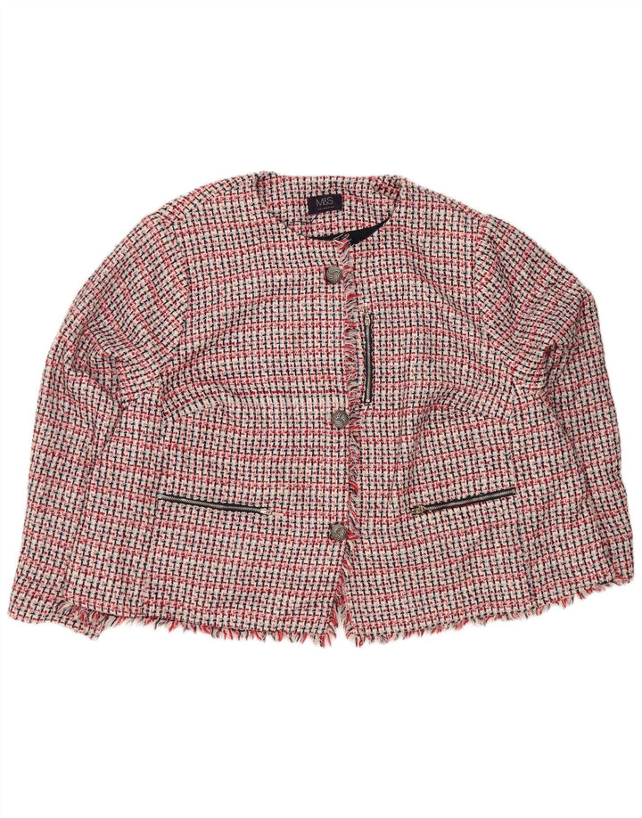 Jaqueta blazer feminina de 3 botões Marks & Spencer Reino Unido 30 6XL poliéster xadrez vermelho