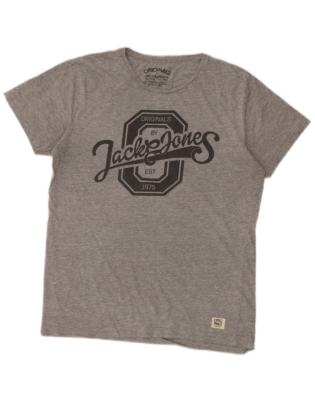 Camiseta masculina gráfica Jack & Jones Top algodão manchado cinza médio