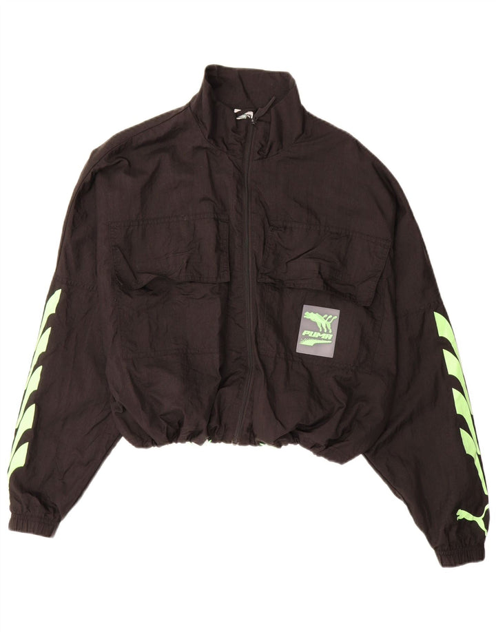 PUMA Womens Crop Graphic Tracksuit Top Jacket Reino Unido 14 Médio Preto Nylon