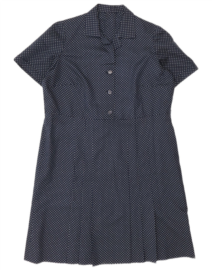 Vestido feminino vintage UK 16 grande azul marinho manchado