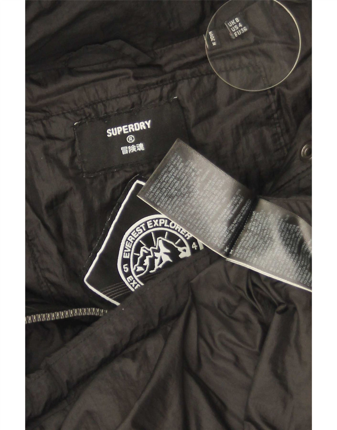 Jaqueta acolchoada superdimensionada com capuz feminino Superdry Reino Unido 8 pequeno nylon preto