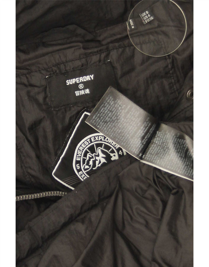Jaqueta acolchoada superdimensionada com capuz feminino Superdry Reino Unido 8 pequeno nylon preto