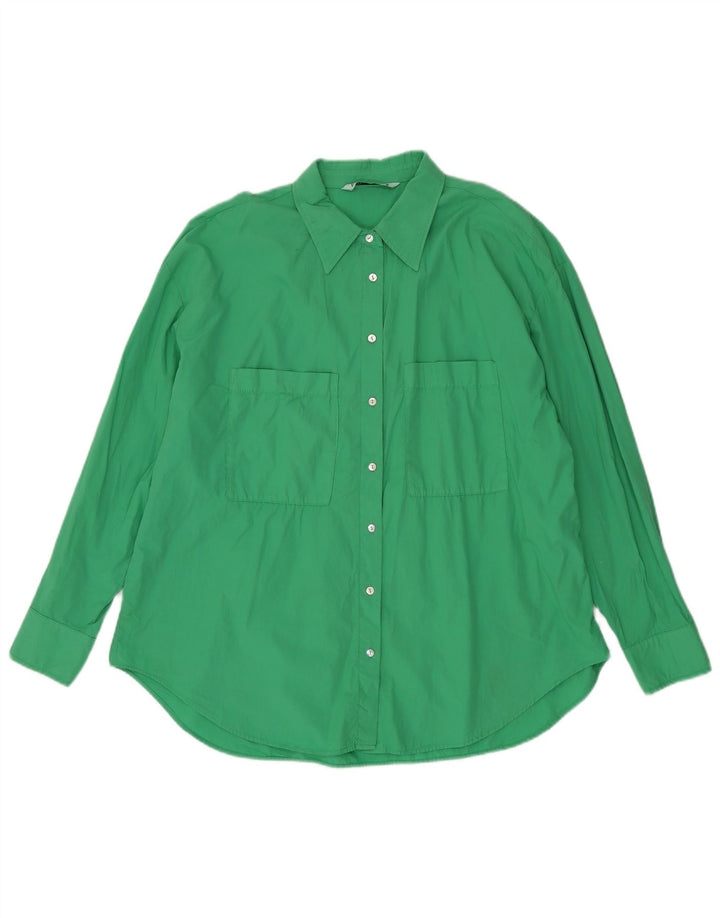 Camisa oversized feminina ZARA Reino Unido 16 grande algodão verde