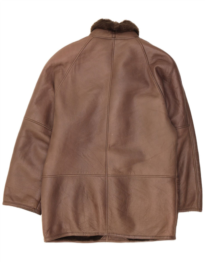 Jaqueta masculina vintage shearling IT 52 grande couro marrom