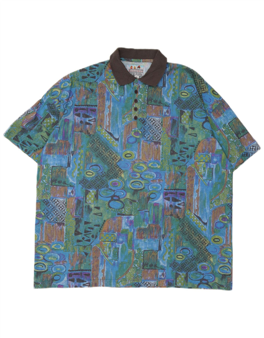 Camisa polo masculina VINTAGE UK 45/46 2XL algodão patchwork multicolorido