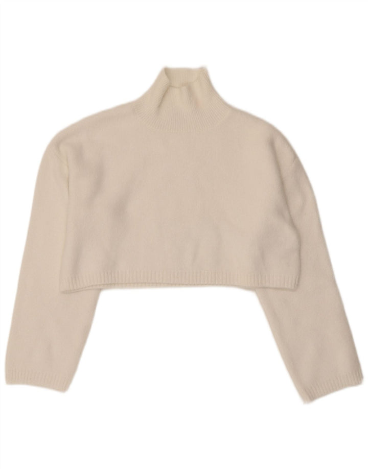Suéter feminino Zara com gola tartaruga e gola alta, Reino Unido 10, pequeno, branco, poliamida