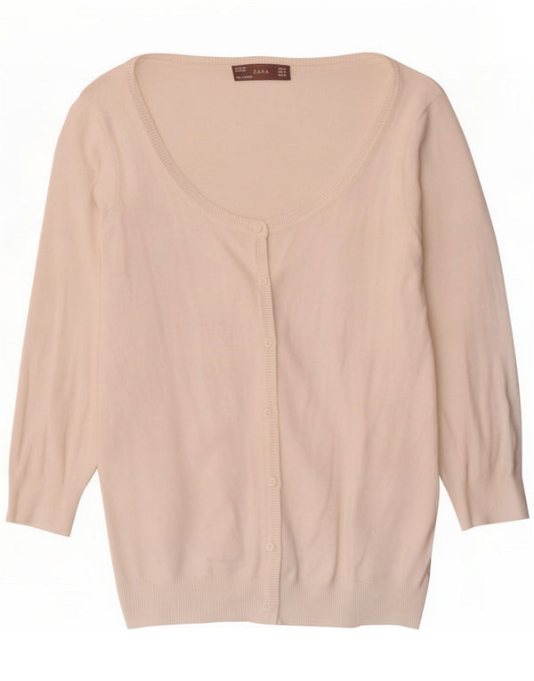 Suéter cardigã feminino Zara manga 3/4 Reino Unido 12 algodão branco médio