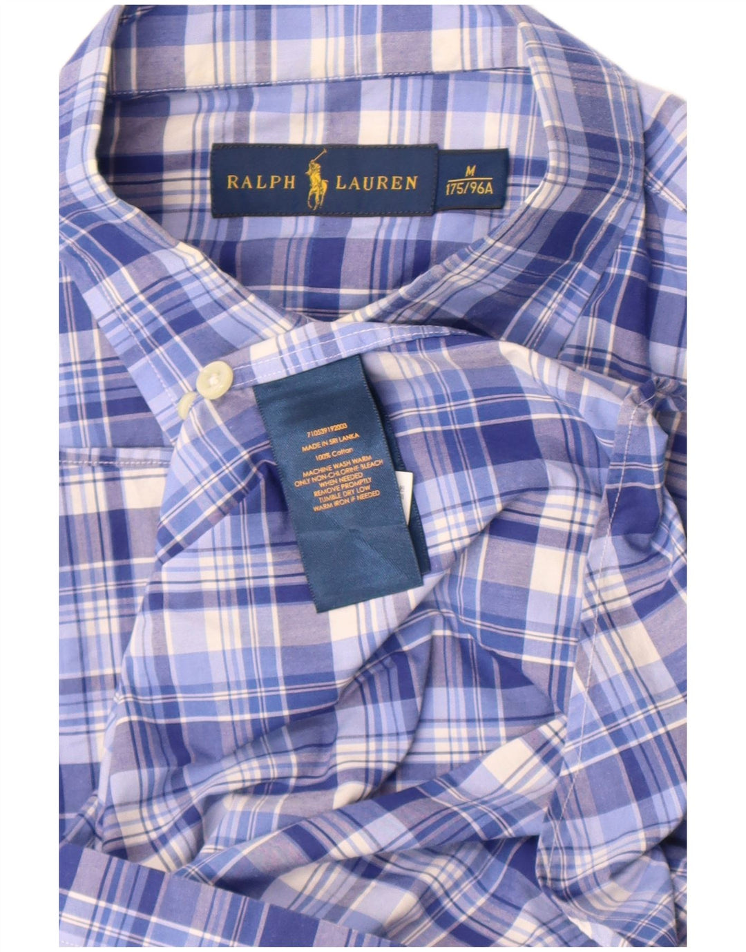 Camisa masculina de manga curta Ralph Lauren algodão xadrez azul médio