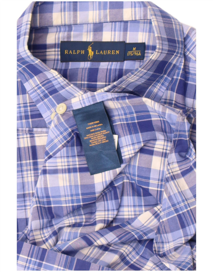 Camisa masculina de manga curta Ralph Lauren algodão xadrez azul médio